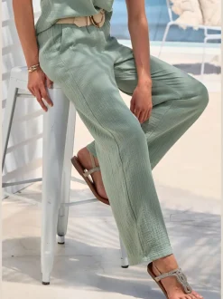 Pantalon de plage léger en pur coton à taille élastique