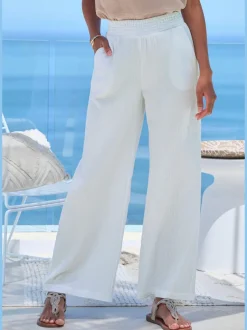 Pantalon de plage léger en pur coton à taille élastique