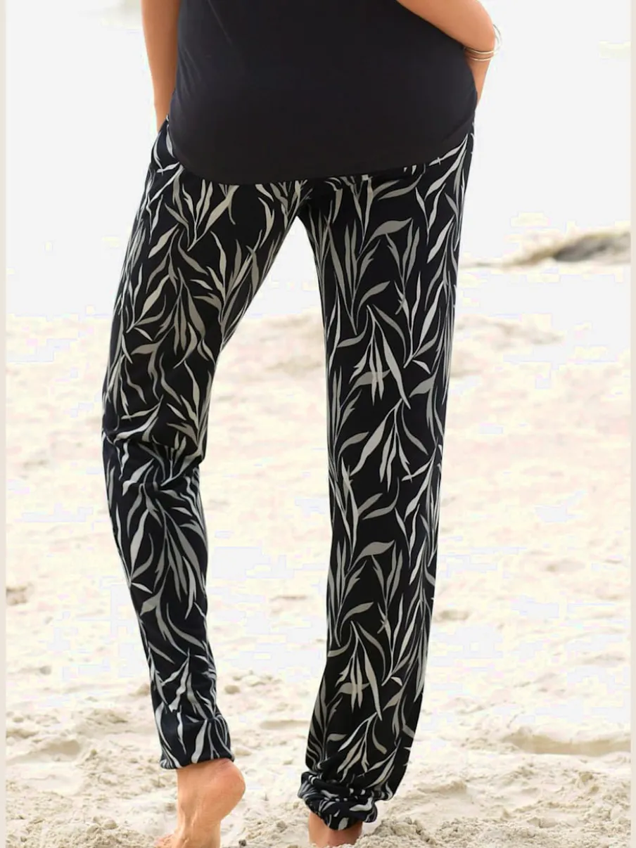 Pantalon de plage léger à imprimé feuillage avec ceinture élastique