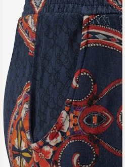 Pantalon de plage léger à motif paisley avec empiècements smockés et poches fendues