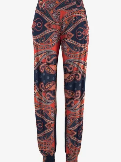 Pantalon de plage léger à motif paisley avec empiècements smockés et poches fendues