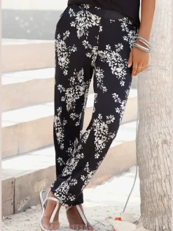 Pantalon de plage léger à motifs floraux avec ceinture élastique