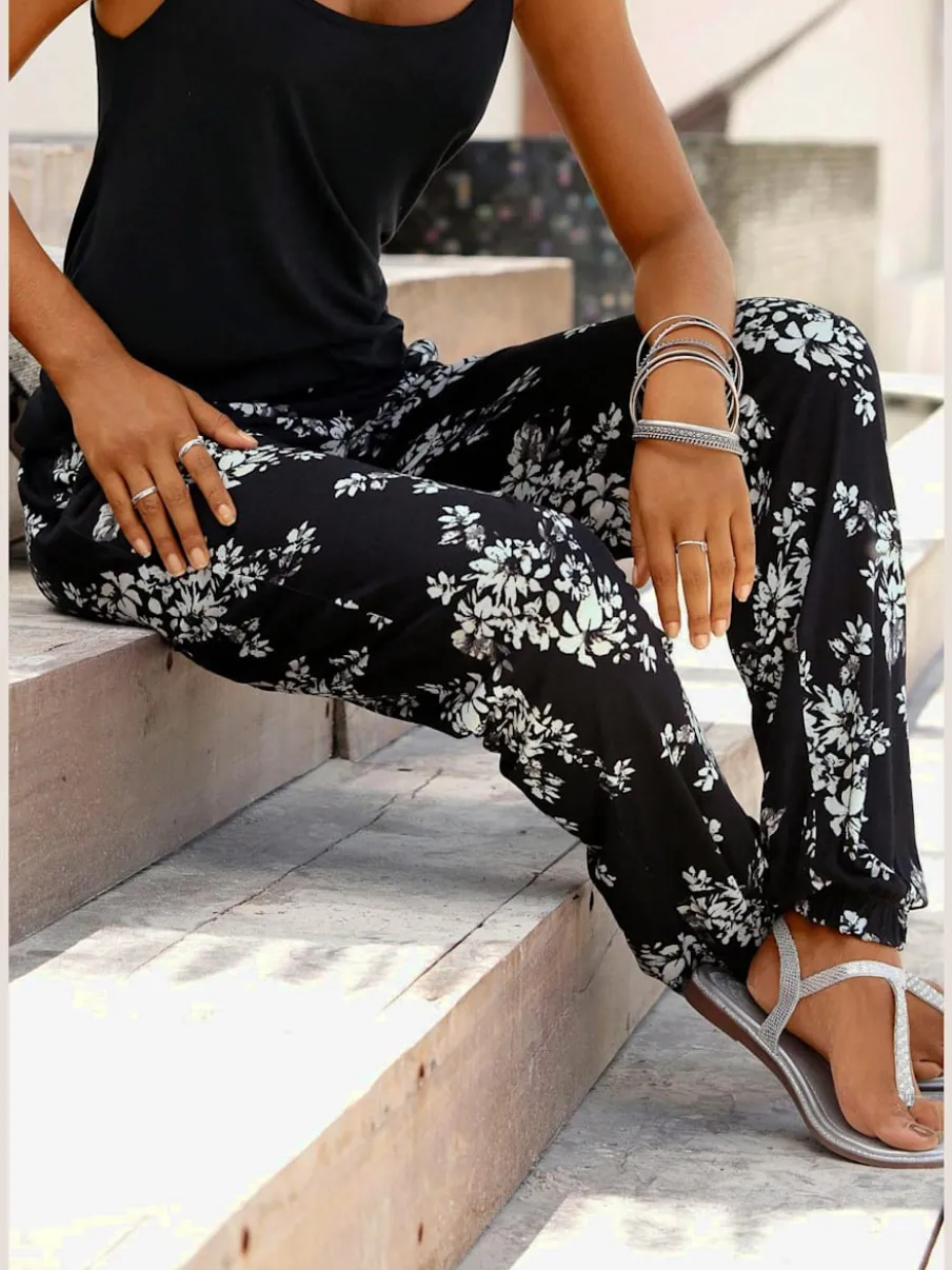 Pantalon de plage léger à motifs floraux avec ceinture élastique