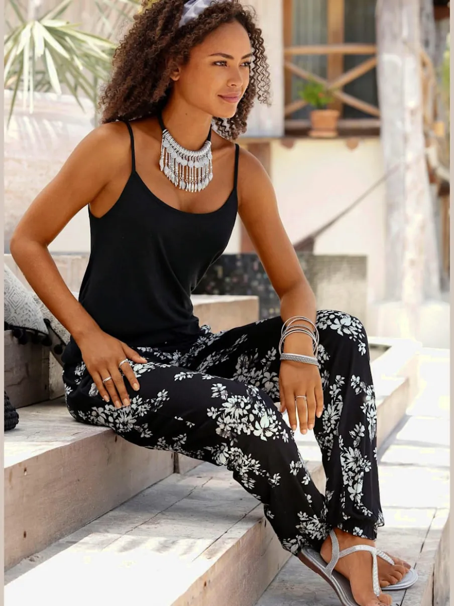 Pantalon de plage léger à motifs floraux avec ceinture élastique