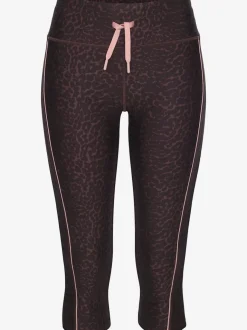 Pantalon de sport corsaire avec imprimé léopard et passepoils contrastés