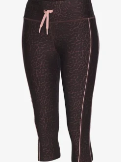 Pantalon de sport corsaire avec imprimé léopard et passepoils contrastés