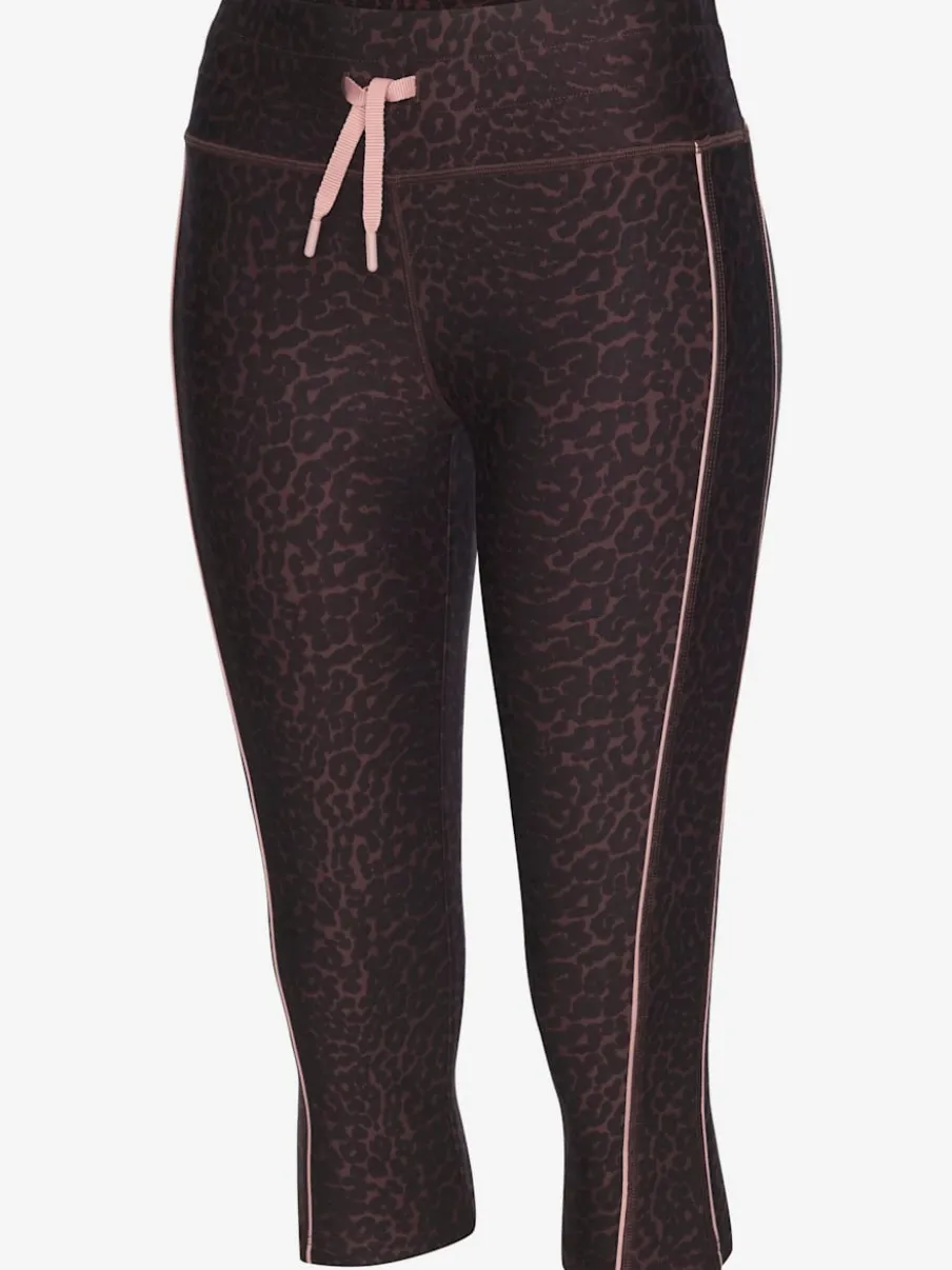 Pantalon de sport corsaire avec imprimé léopard et passepoils contrastés