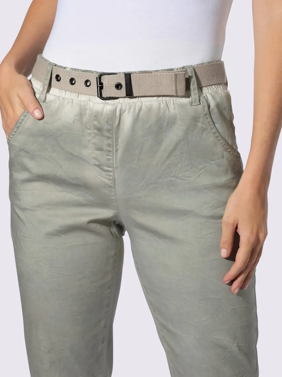 Pantalon délavé à taille élastique avec ceinture et poches