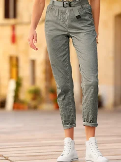 Pantalon délavé à taille élastique avec ceinture et poches