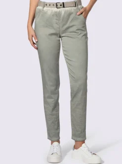 Pantalon délavé à taille élastique avec ceinture et poches