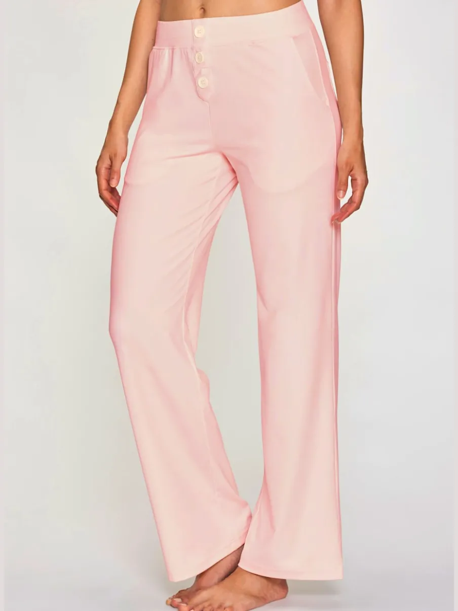 Pantalon détente en matière douce avec jambes droites et patte de boutonnage