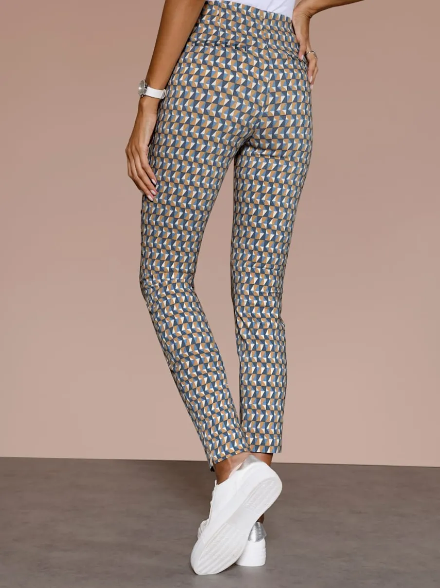Pantalon en bengaline à motif graphique très extensible et ceinture élastique intégrée