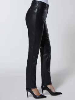 Pantalon en cuir doux avec ceinture et poches arrondies