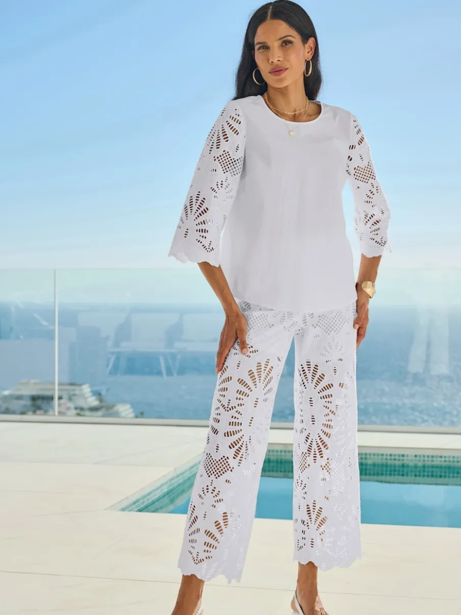 Pantalon en dentelle ajourée avec ceinture élastique