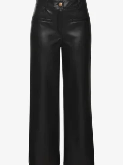 Pantalon en imitation cuir à poches décoratives et jambes larges