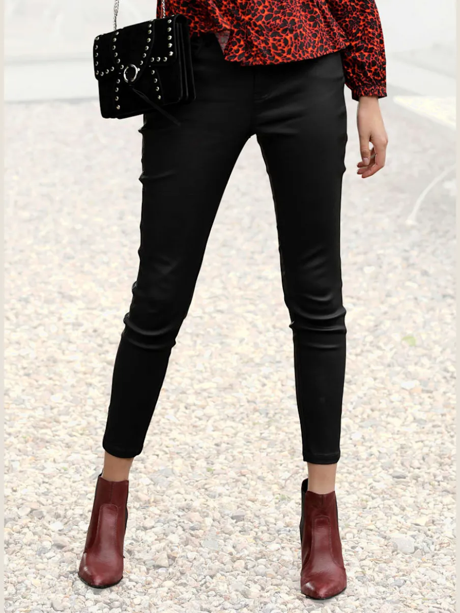 Pantalon en imitation cuir skinny avec poches décoratives et ceinture à glissière