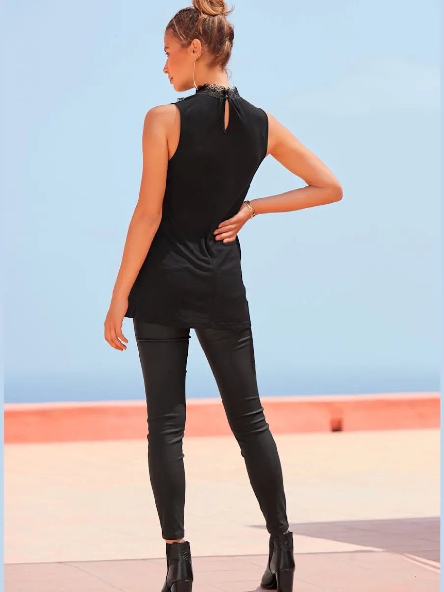 Pantalon en imitation cuir skinny avec poches décoratives et ceinture à glissière