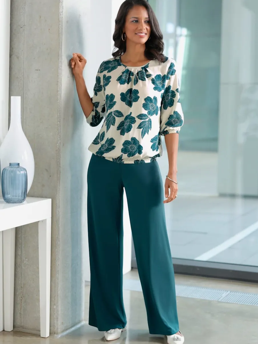 Pantalon en jersey avec jambes larges et ceinture élastique