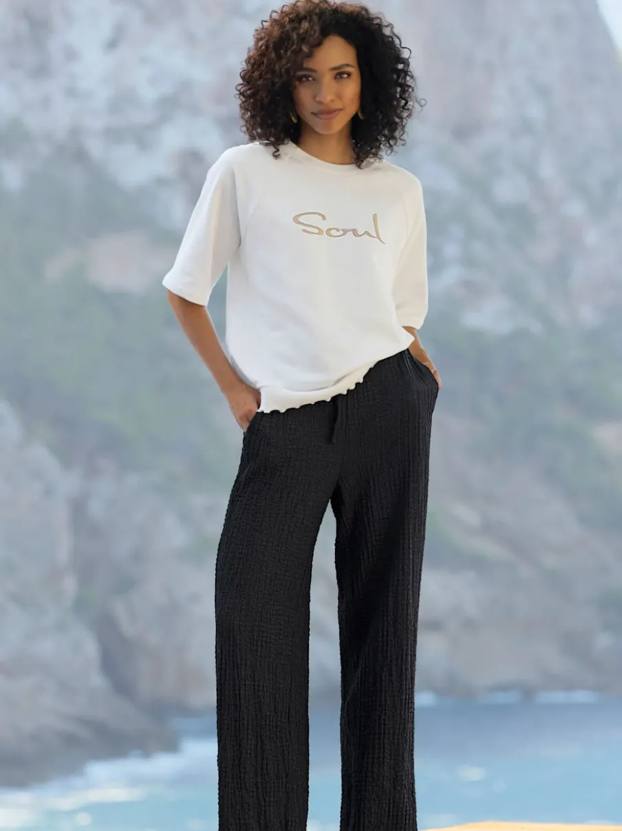 Pantalon en jersey à jambes droites avec ceinture élastique