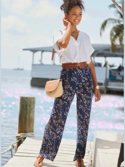 Pantalon en jersey à jambes larges avec large élastique et imprimé