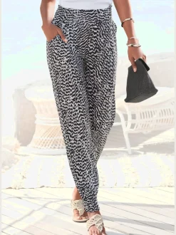 Pantalon en jersey léger avec ceinture élastique et imprimé géométrique