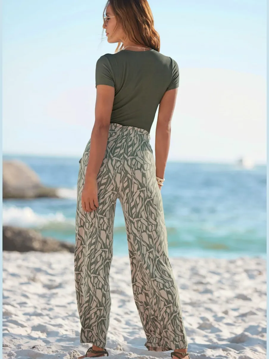 Pantalon en jersey léger avec ceinture paperbag et poches