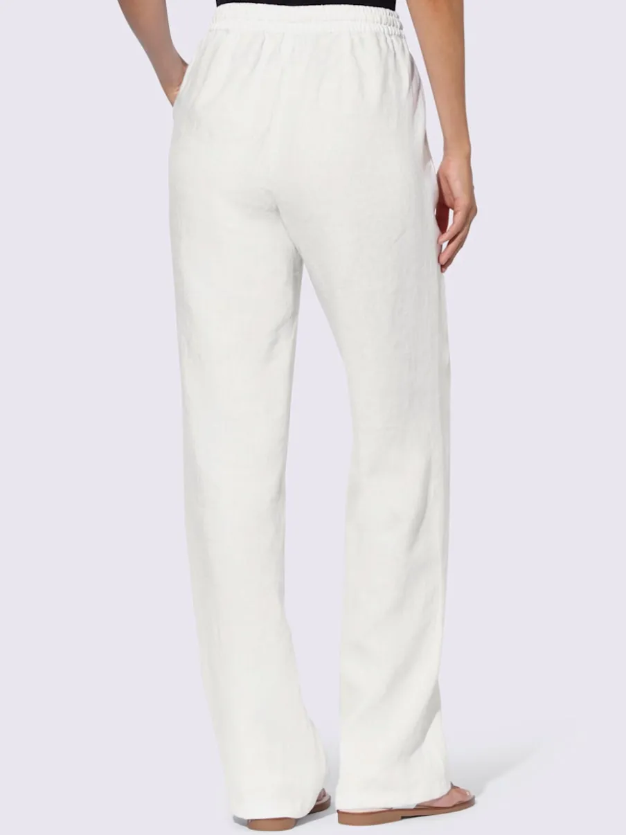 Pantalon en lin avec jambes larges et ceinture élastique
