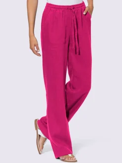 Pantalon en lin avec jambes larges et ceinture élastique