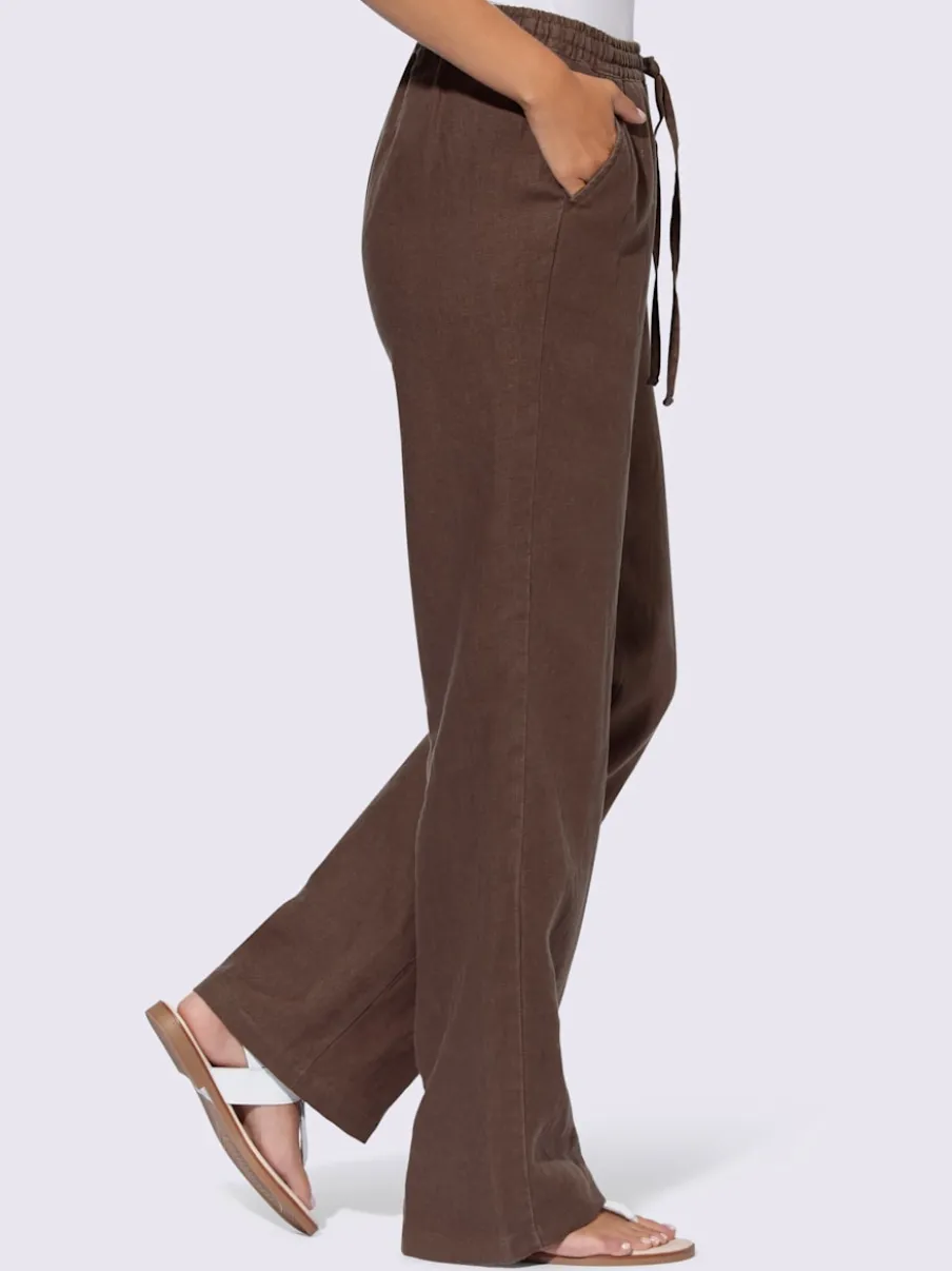Pantalon en lin avec jambes larges et ceinture élastique