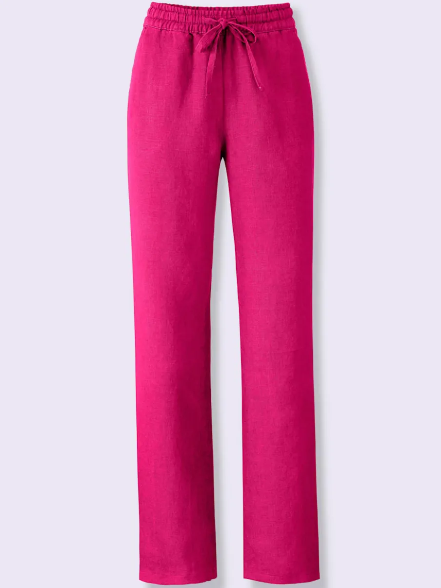 Pantalon en lin avec jambes larges et ceinture élastique