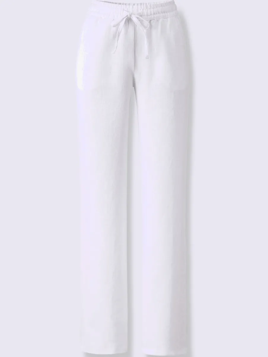 Pantalon en lin avec jambes larges et ceinture élastique