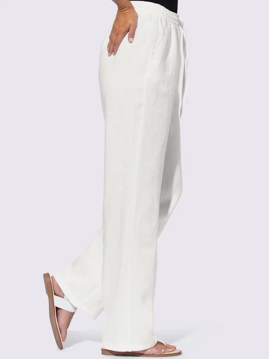 Pantalon en lin avec jambes larges et ceinture élastique