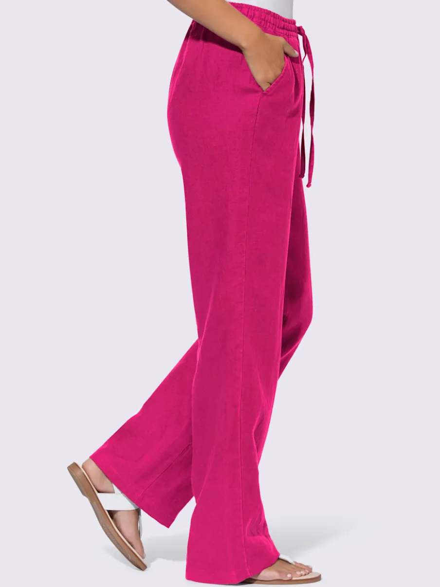 Pantalon en lin avec jambes larges et ceinture élastique