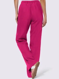 Pantalon en lin avec jambes larges et ceinture élastique