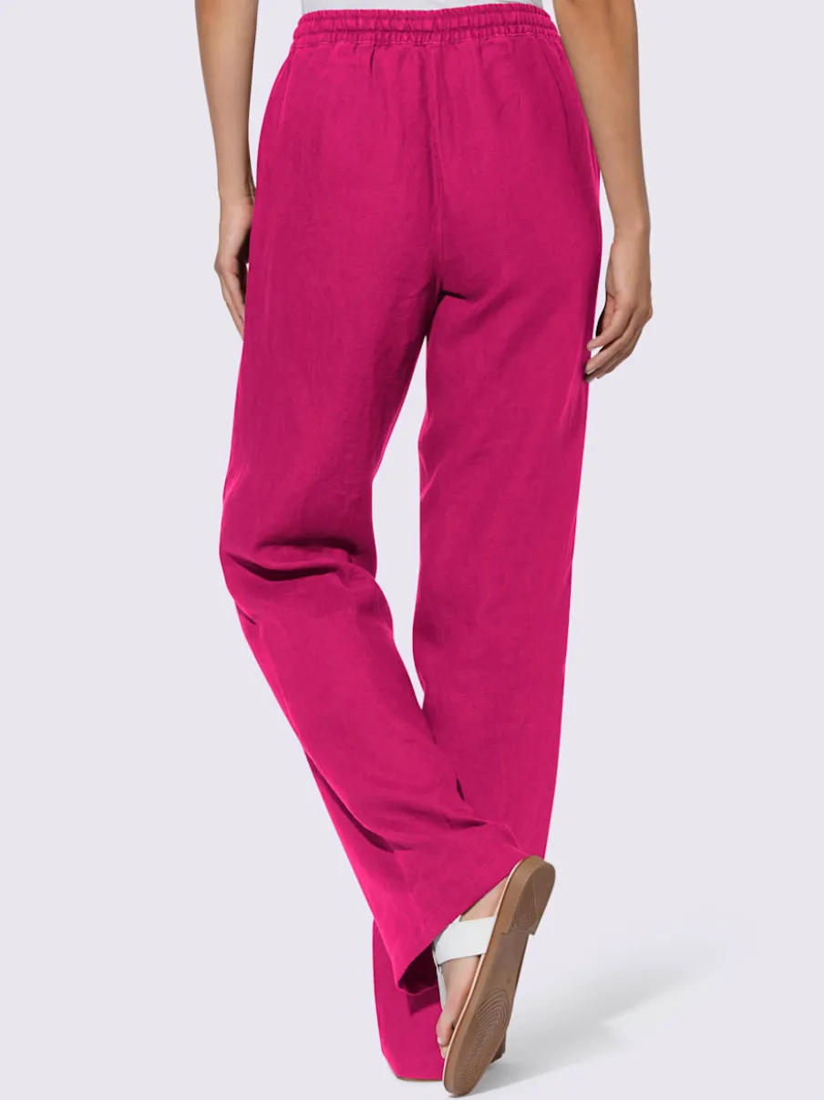 Pantalon en lin avec jambes larges et ceinture élastique