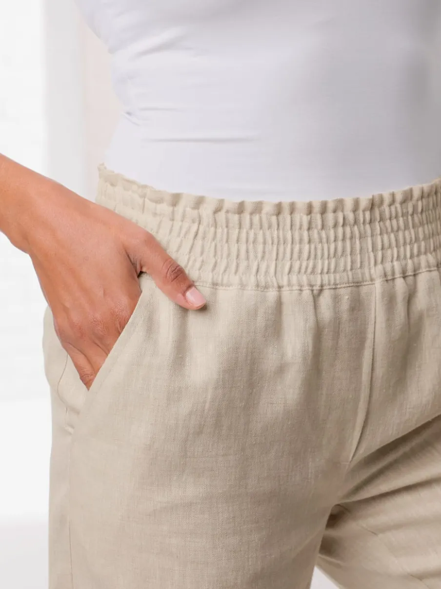 Pantalon en lin avec large ceinture élastique et poches
