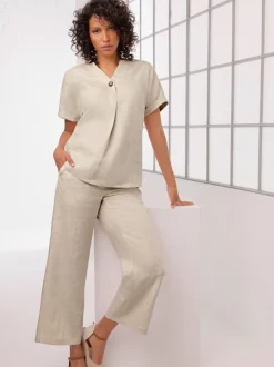 Pantalon en lin avec large ceinture élastique et poches