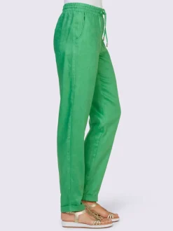 Pantalon en lin avec taille haute et ceinture à nouer