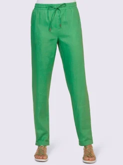 Pantalon en lin avec taille haute et ceinture à nouer