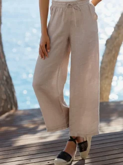 Pantalon en lin léger à jambes amples avec ceinture élastique