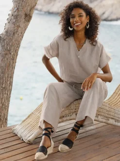 Pantalon en lin léger à jambes amples avec ceinture élastique
