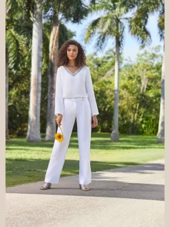 Pantalon en lin à poches fendues style décontracté