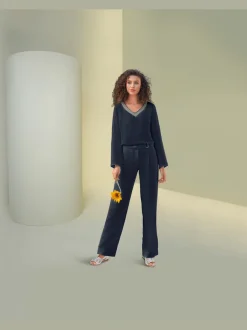 Pantalon en lin à poches fendues style décontracté