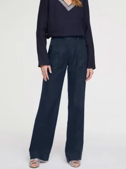 Pantalon en lin à poches fendues style décontracté