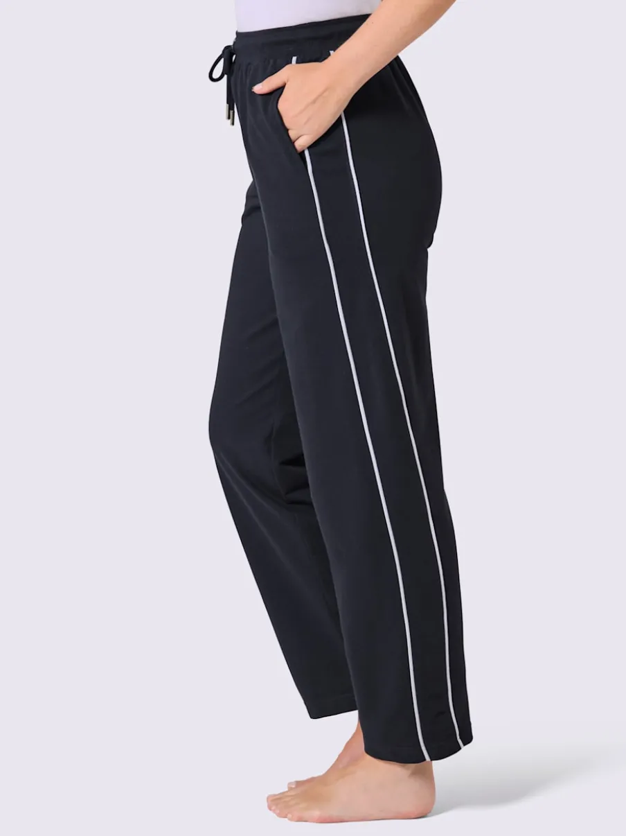 Pantalon en matière sweat avec ceinture élastique et passepoil sportif