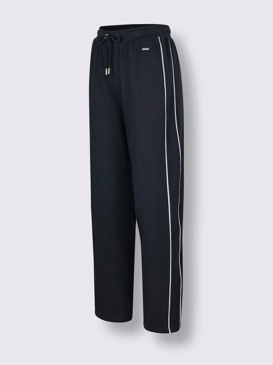 Pantalon en matière sweat avec ceinture élastique et passepoil sportif