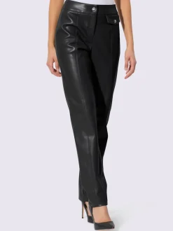 Pantalon en synthétique avec revêtement brillant et boutons décoratifs