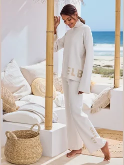 Pantalon en tricot doux avec ceinture élastique et jambes larges
