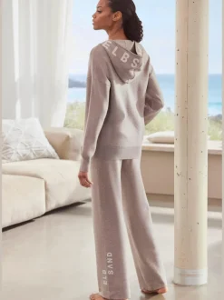 Pantalon en tricot doux avec ceinture élastique et jambes larges