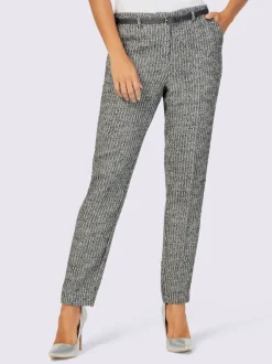Pantalon en tweed avec ceinture et poches décoratives